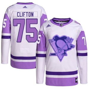 Youth Pittsburgh Penguins Connor Clifton Adidas Authentic Hockey Fights Cancer Primegreen Jersey - White/Purple