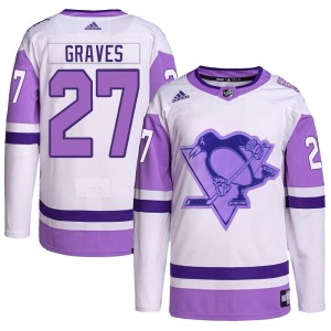 Youth Pittsburgh Penguins Ryan Graves Adidas Authentic Hockey Fights Cancer Primegreen Jersey - White/Purple