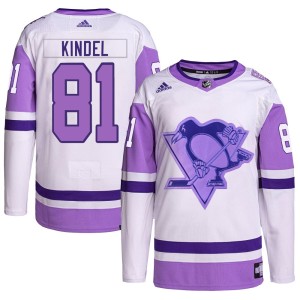 Youth Pittsburgh Penguins Ben Kindel Adidas Authentic Hockey Fights Cancer Primegreen Jersey - White/Purple