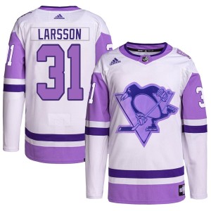 Youth Pittsburgh Penguins Filip Larsson Adidas Authentic Hockey Fights Cancer Primegreen Jersey - White/Purple