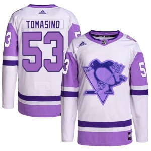 Youth Pittsburgh Penguins Philip Tomasino Adidas Authentic Hockey Fights Cancer Primegreen Jersey - White/Purple