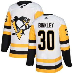 Men's Pittsburgh Penguins Les Binkley Adidas Authentic Away Jersey - White