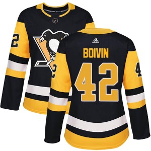 Women's Pittsburgh Penguins Leo Boivin Adidas Authentic Home Jersey - Black