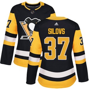 Women's Pittsburgh Penguins Arturs Silovs Adidas Authentic Home Jersey - Black